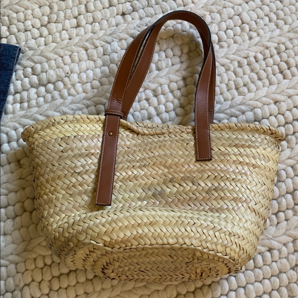 Poolside New York Woven Straw Tote with Brown Handles